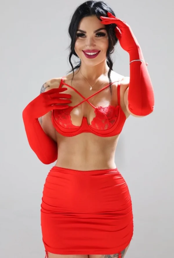 Eastern European lady pictured wearing sexy red lingerie 