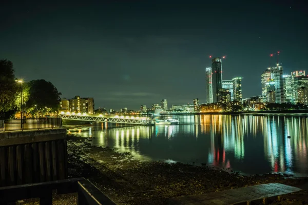 London city lights at night over the river
