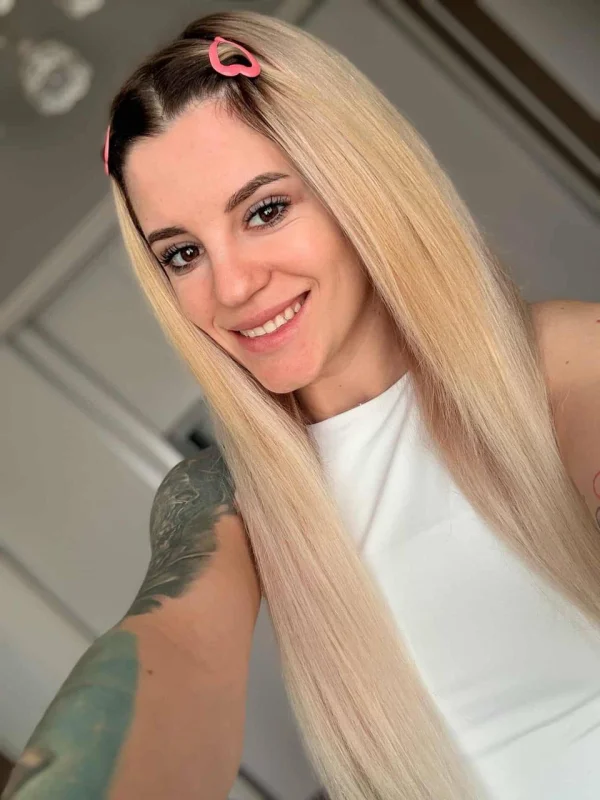 Lia is smiling in this selfie picture 