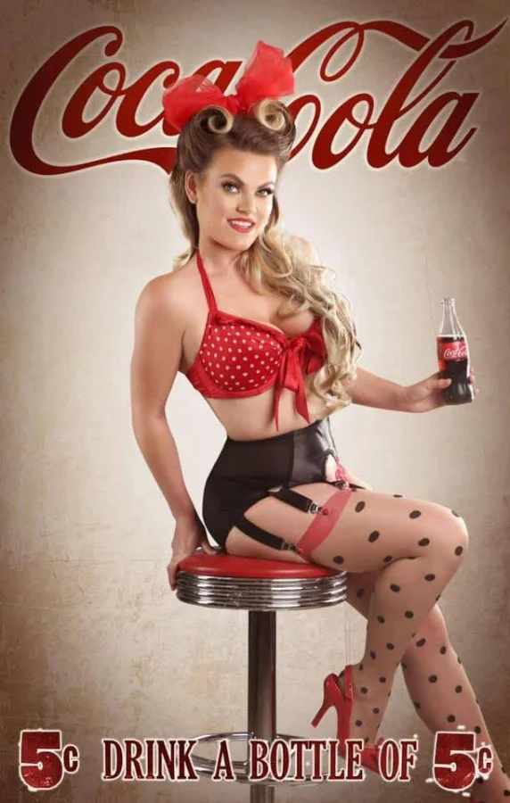 Scarlet posing in vintage-inspired red lingerie with a classic diner theme